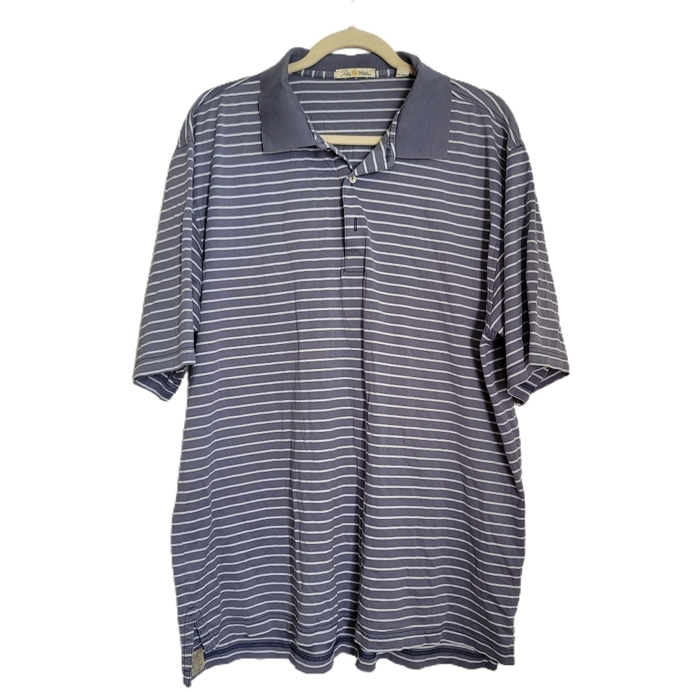 Peter Millar Shirt Mens XL Blue Stripe Polo Short Sleeve